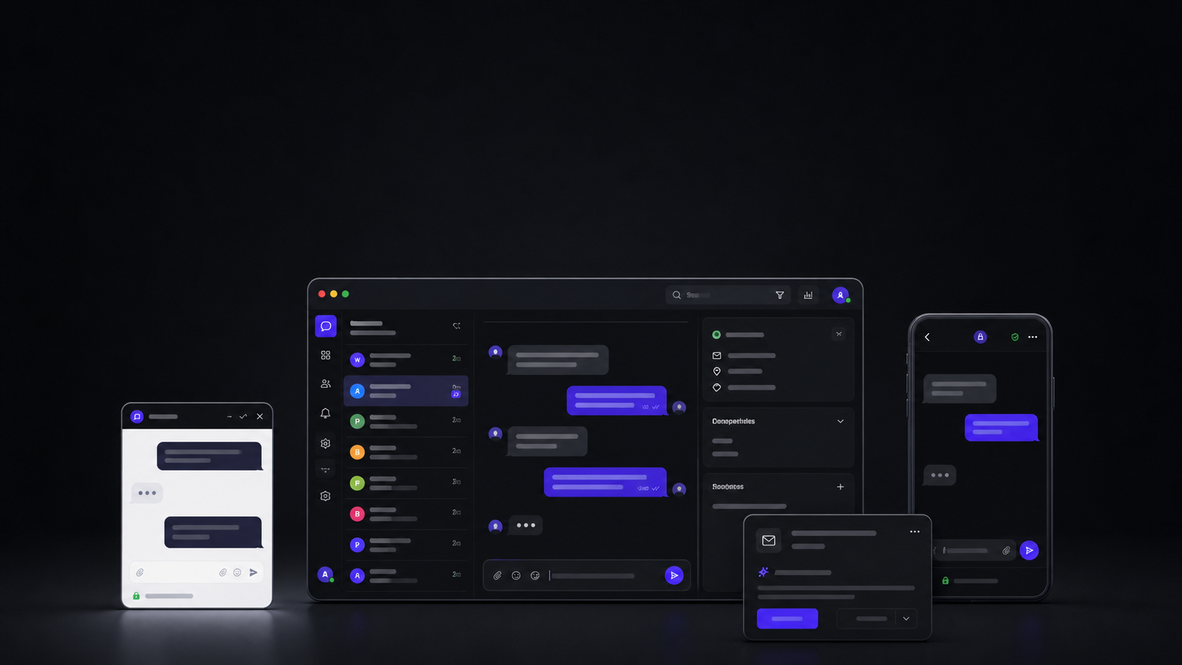 ConvChat dashboard, web chat and mobile app messaging preview